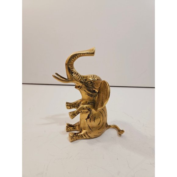vintage Solid Brass Elephant with Trunk Up heavy - Picture 2 of 10